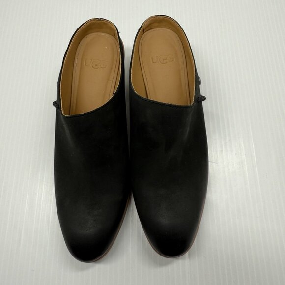 UGG Lovisa Leather Mule Clogs Black Slip On Block Heel Comfort US Size 6 Women - Picture 2 of 10